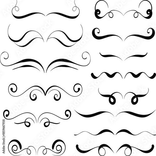 Set of black calligraphic flourishes and dividers swirl
