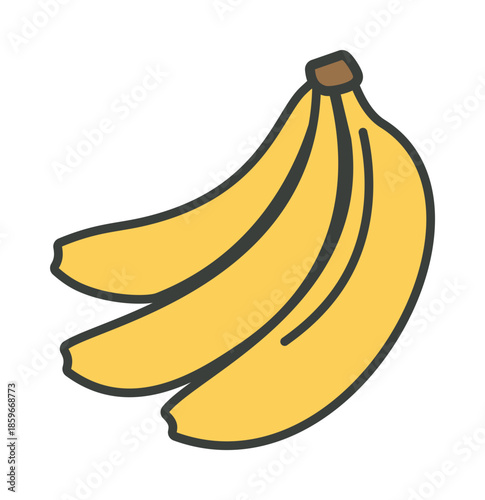 Banana bunch vector, bold outline, simple flat style, isolated on white — stock vector
