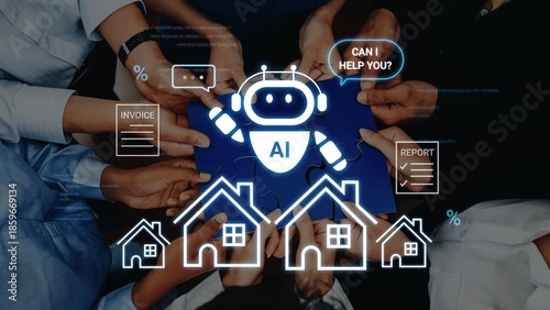 Φωτογραφία Group of diverse business professionals collaborating with a digital AI assistant image designed to streamline real estate transactions and improve communication Gluon