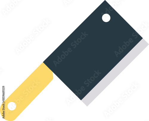 A butcher knife on transparent background cleaver meat cutting kitchen cooking food preparation tool utensil blade sharp handle yellow dark blue gray cut chop slice