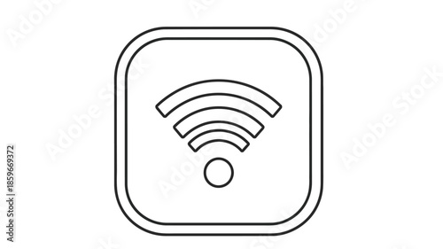 Simple line art illustration of a wifi signal icon within a rounded square frame