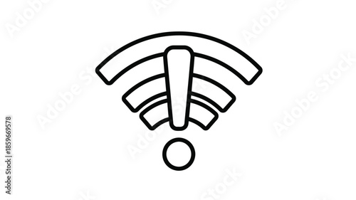Simple black and white illustration of a wifi signal icon with a circular base