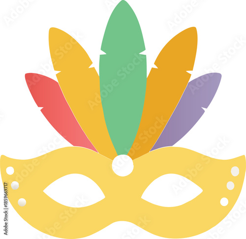 Mardi Gras mask with colorful feathers on transparent background feather carnival party celebration festival costume disguise mascara venetian theater theatrical fancy dress yellow red green