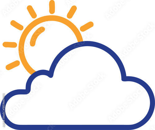 Weather icon of sun peeking out from behind a cloud on transparent background symbol forecast meteorology climate sunny partly cloudy clear sky day graphic illustration