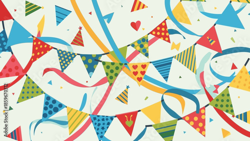 Colorful Party Streamers and Bunting Flags.