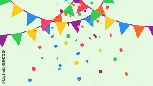 Colorful Party Bunting Flags and Confetti.
