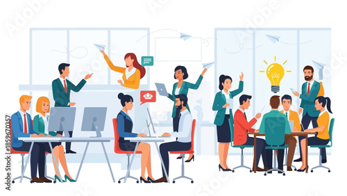 Diverse Business Team Collaborating in Modern Office.