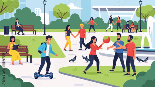 People Enjoying Leisure Time in the Park.