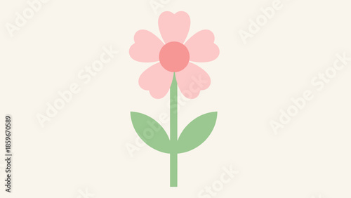 Simple Pink Flower Illustration with Green Stem.