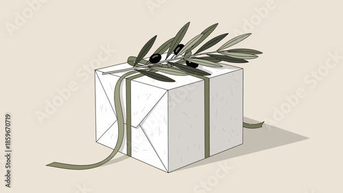 White Gift Box with Green Ribbon.