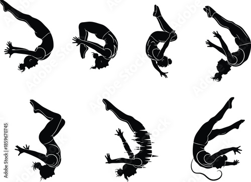 Silhouette, flip, jump, splash, water, motion, sequence, bungee, dive, extreme, sport, action, rotation, tether, stunt, athletic, dynamic, silhouette, jump, splash