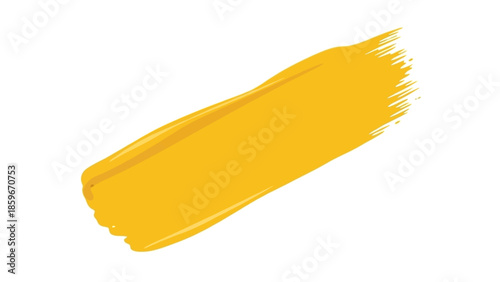 Yellow Paint Brush Stroke Isolated White.