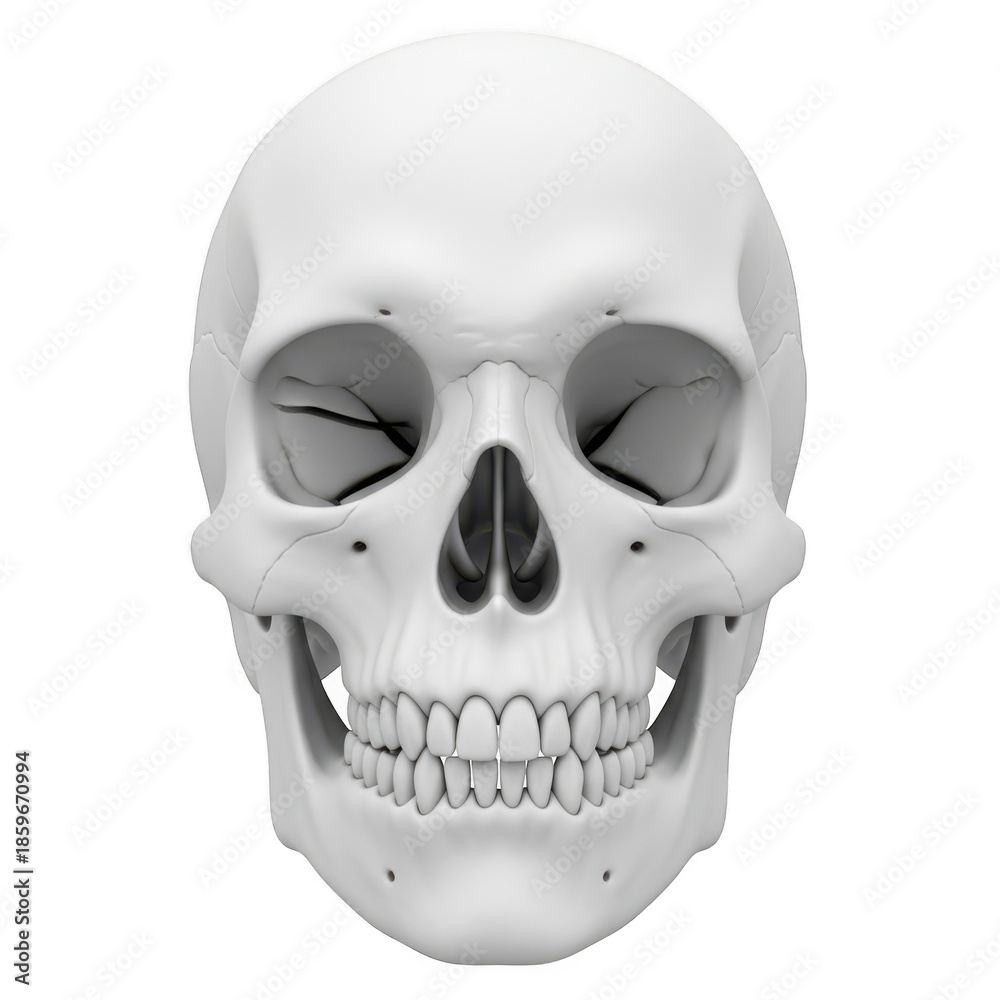 Fototapeta premium Human skull frontal view isolated on transparent background isolated on transparent background