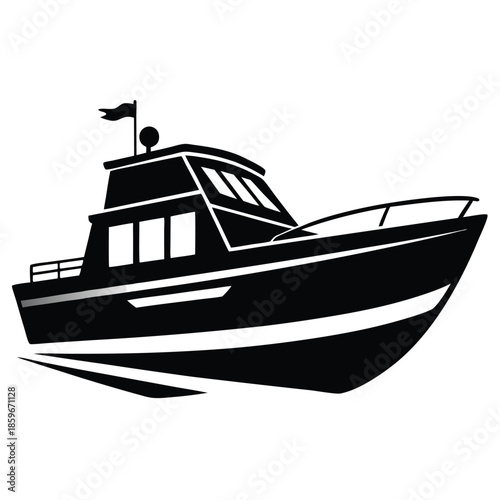 motorboat line art silhouette vector illustration
