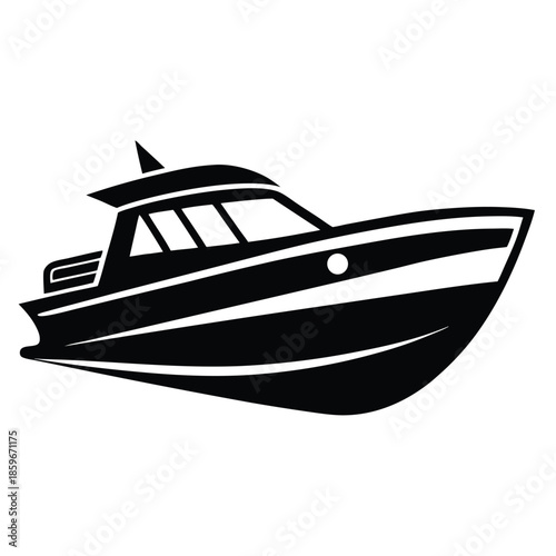 motorboat line art silhouette vector illustration