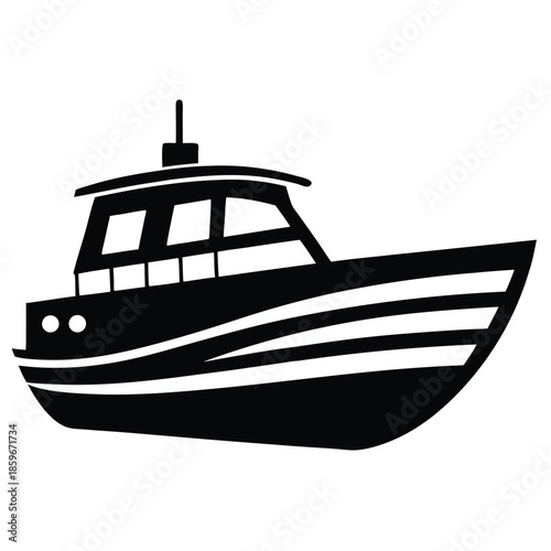 motorboat line art silhouette vector illustration