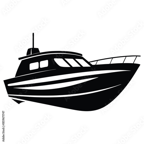 motorboat line art silhouette vector illustration