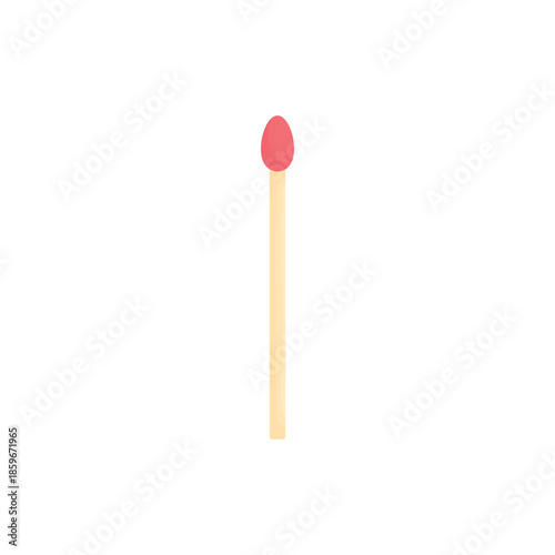 A match with a red shard on a white background. Campfire lighting concept. Hiking elements. Outdoor tourism.