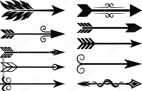 Decorative Arrow Silhouette Set with Ornamental Flourishes