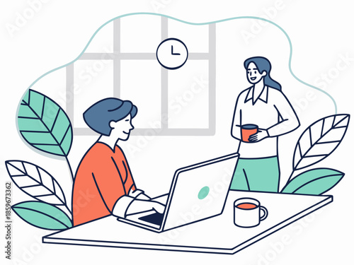 Remote Work and Online Meeting Flat Vector Illustration