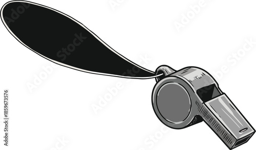 Vector Illustration of a Chrome Whistle with Black Silencer for Sports Coaches and Referees