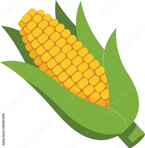 Fresh Sweet Corn Cob with Green Leaves, Ideal for Farm-to-Table Culinary Art, Summer Harvest Aesthetic