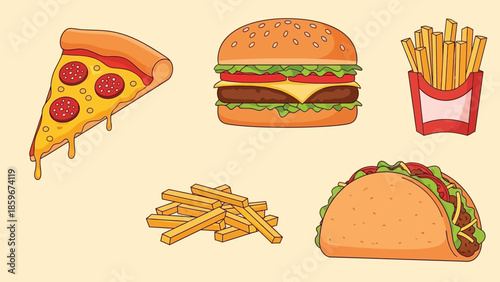 Assorted Fast Food Items on Display.