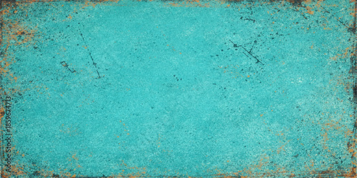 An aged blue grunge texture features a rough painted concrete surface with vintage paper patterns and antique green art elements on a dirty weathered wall backdrop