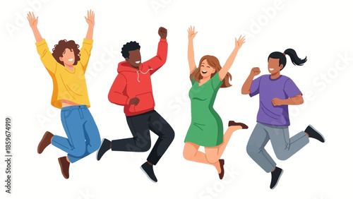 Diverse Group of People Jumping Together.