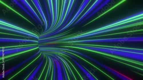 Abstract Blue and Green Neon Light Lines Tunnel Animation Loop