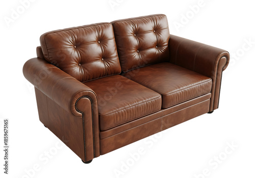 Brown leather sofa isolated on transparent background