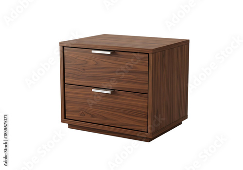 Modern wooden nightstand with drawers isolated on transparent background