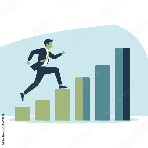 Business Growth Success Illustration – Man Climbing Upward Chart Vector