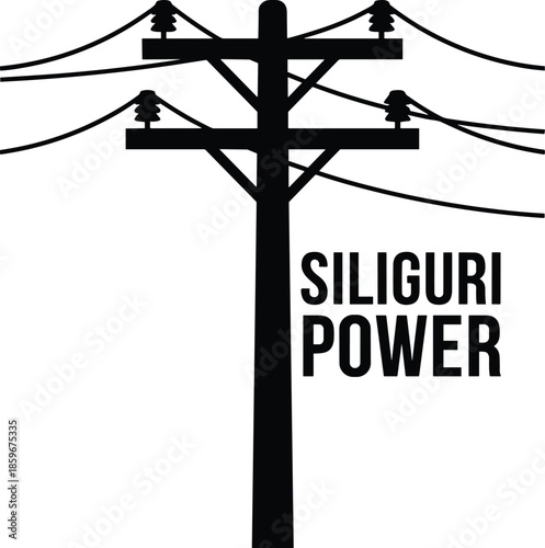 Electric power pole logo, Siliguri utility energy transmission infrastructure silhouette branding illustration
