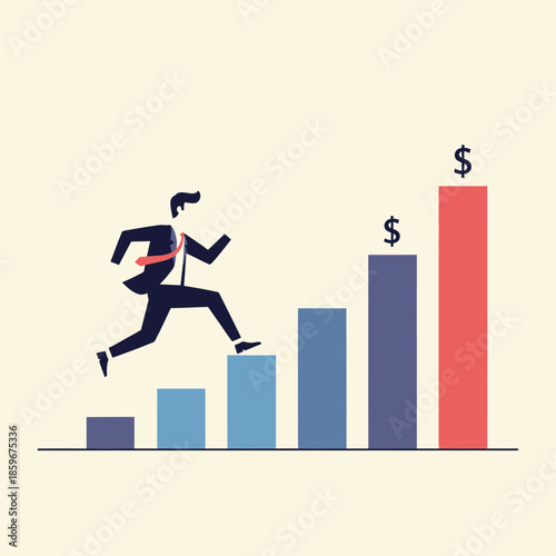Business Growth Success Illustration – Man Climbing Upward Chart Vector