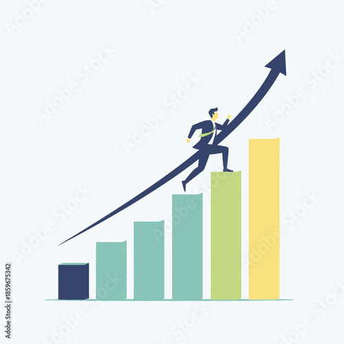 Business Growth Success Illustration – Man Climbing Upward Chart Vector