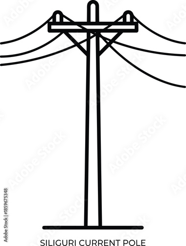 Electric utility pole illustration, power transmission lines infrastructure energy distribution silhouette icon