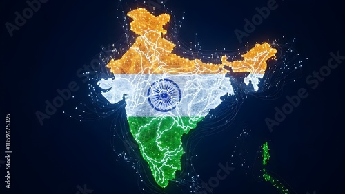 3D Glowing Digital India Map in Tricolor Concept