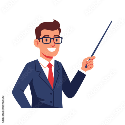 Teacher Pointing Illustration – Professional Instructor Presentation Vector Art