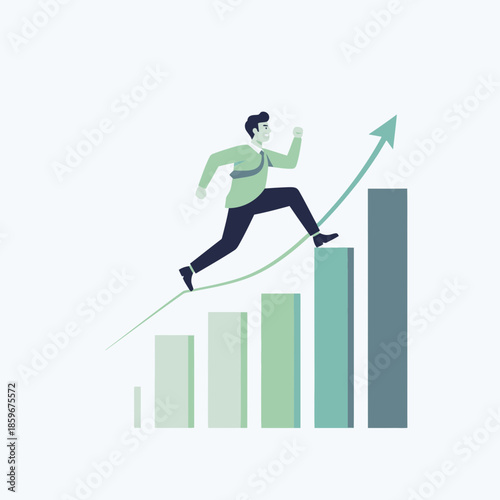 Business Growth Success Illustration – Man Climbing Upward Chart Vector
