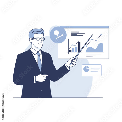 Teacher Pointing Illustration – Professional Instructor Presentation Vector Art