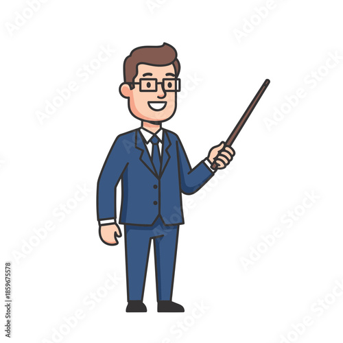 Teacher Pointing Illustration – Professional Instructor Presentation Vector Art