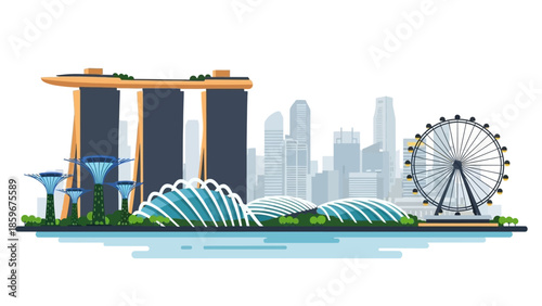Singapore Marina Bay Cityscape Illustration.