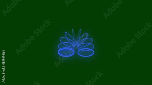 Neon Blue Slinky Spring Toy Animation on Green Background, Glowing Coil Loop for Retro Design