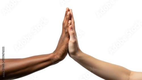 Two hands of different skin tones touching each other, symbolizing unity and cooperation.