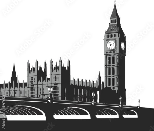 london landmark big ben clock face and bridge detailed vector