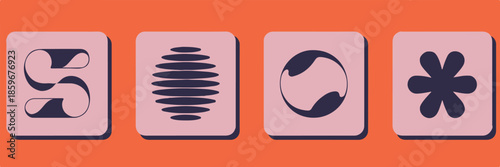 pattern geometric symbols on pink squares with shadow