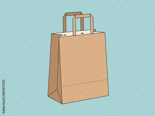 Illustration of a brown paper shopping bag with handles on a light blue background