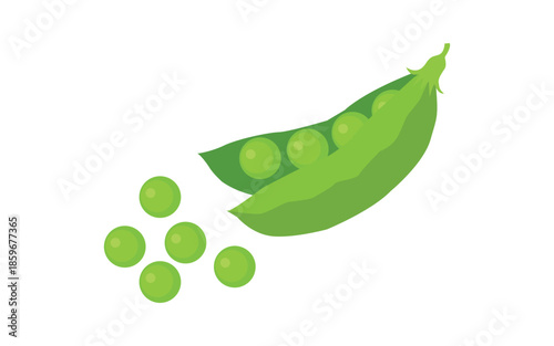 Fresh green peas in pod and loose seeds isolated on white background flat vector