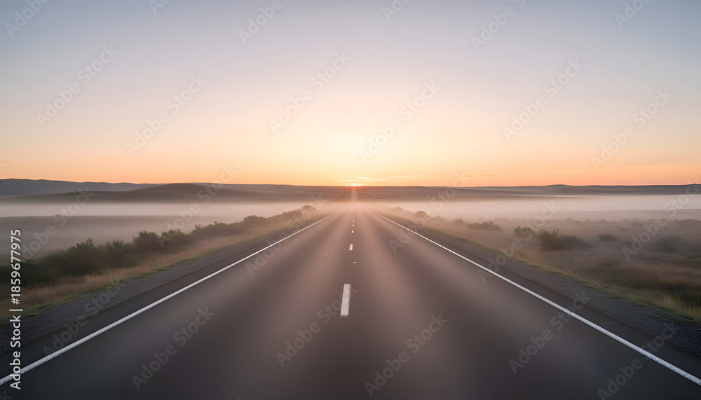 Fototapeta premium Empty road at sunrise symbolizing self motivation progress inner drive and calm journey toward goals